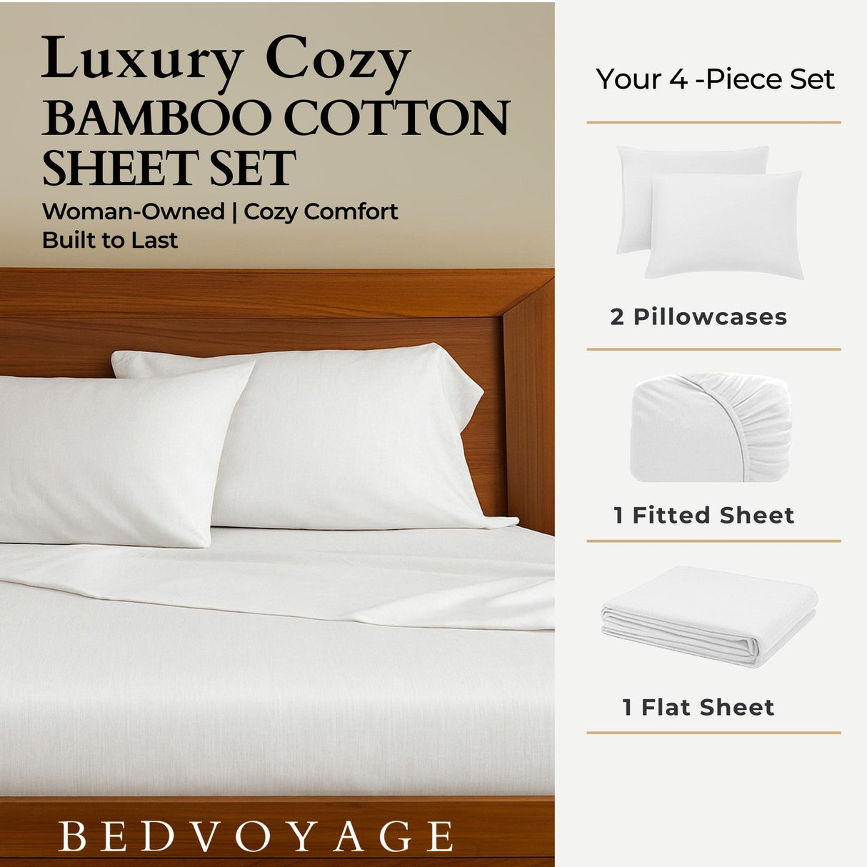 Bamboo Cotton Sheet Set - Viscose from Bamboo + Cotton - Snow by BedVoyage