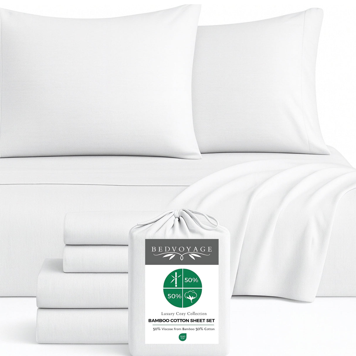 Bamboo Cotton Sheet Set - Viscose from Bamboo + Cotton - Snow by BedVoyage
