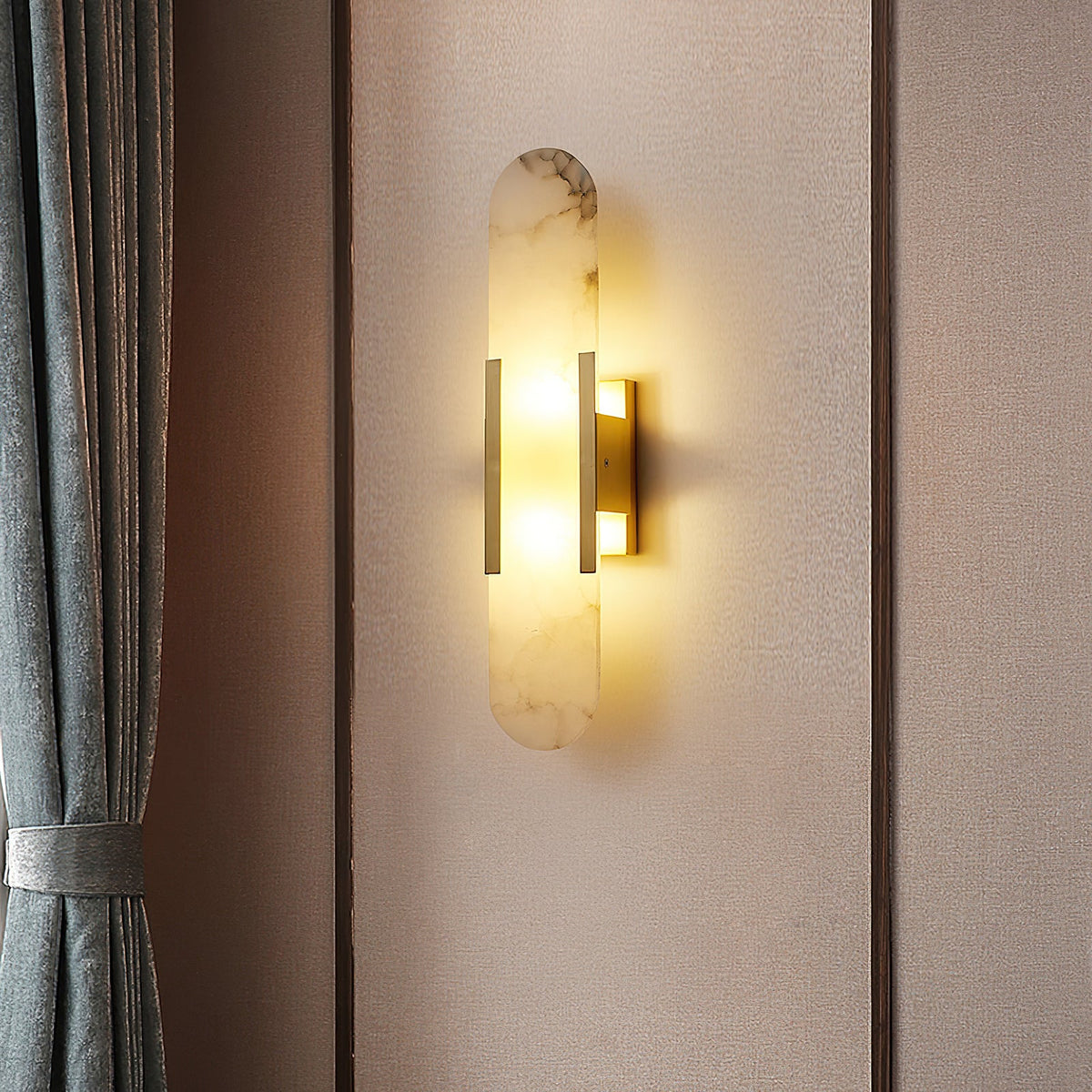 Alvora | Oblong Alabaster Wall Sconce with Brass Accents | Warm Diffused Glow for Foyers