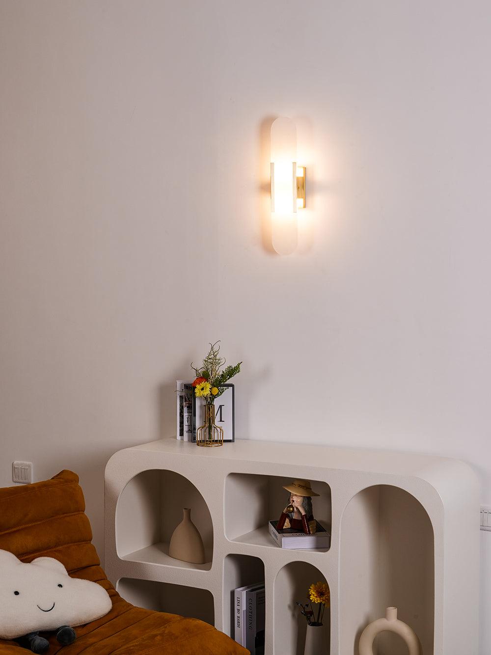 Alvora | Oblong Alabaster Wall Sconce with Brass Accents | Warm Diffused Glow for Foyers