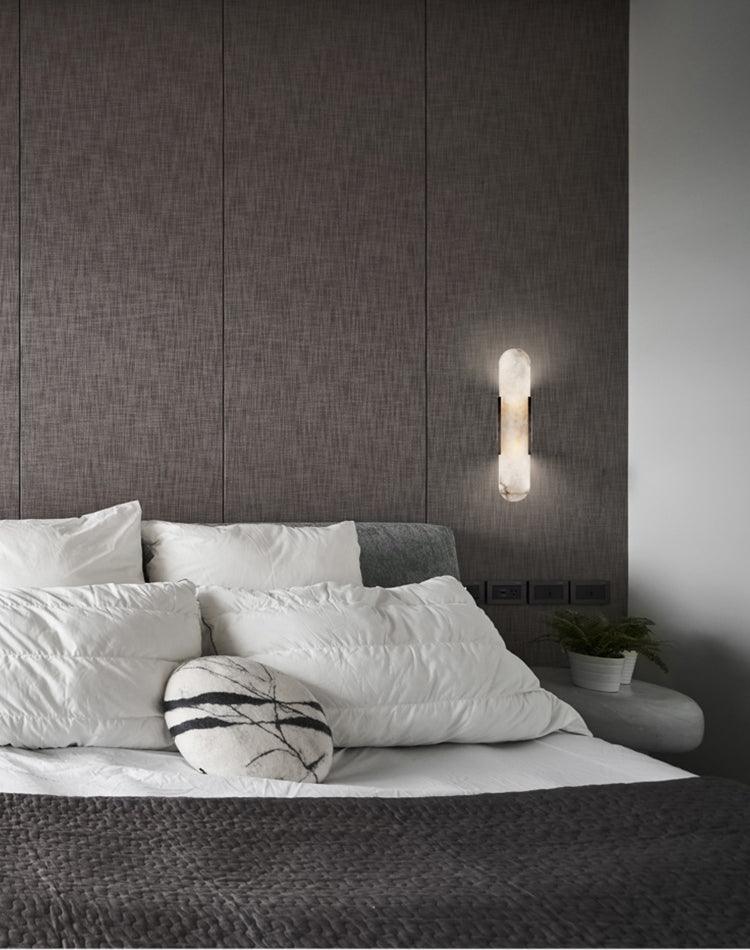 Alvora | Oblong Alabaster Wall Sconce with Brass Accents | Warm Diffused Glow for Foyers