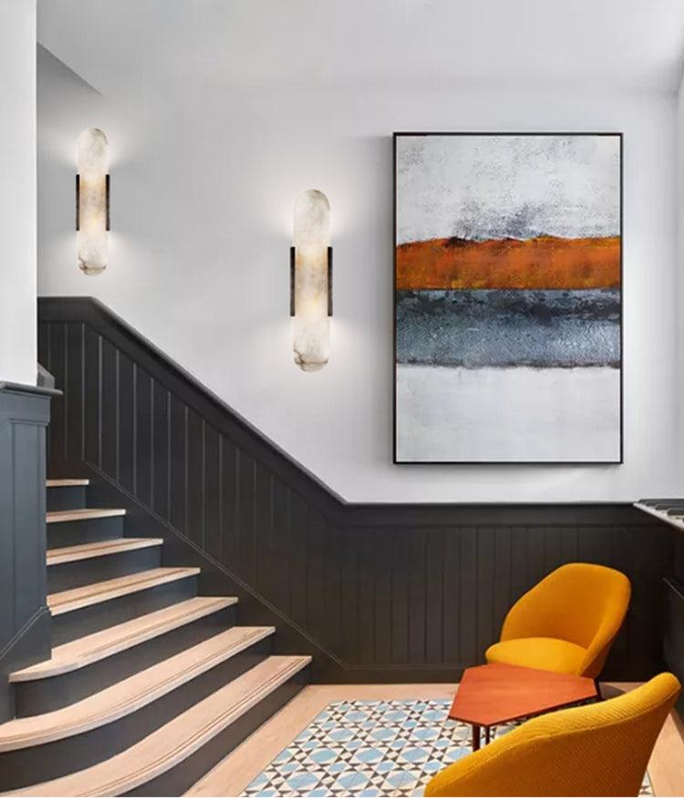 Alvora | Oblong Alabaster Wall Sconce with Brass Accents | Warm Diffused Glow for Foyers