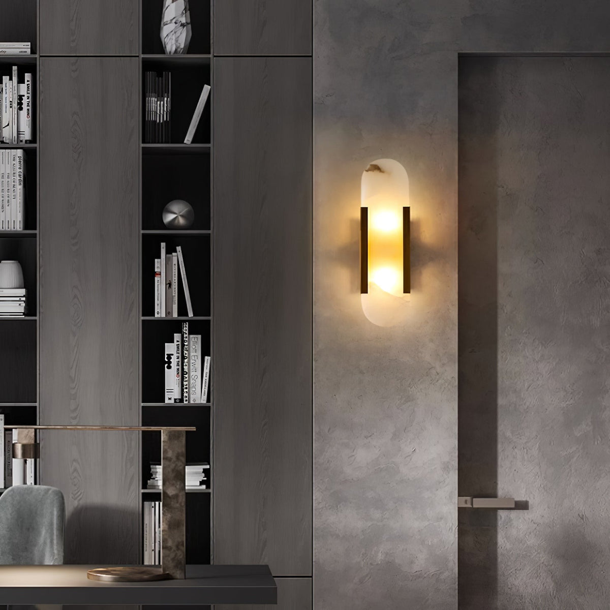 Alvora | Oblong Alabaster Wall Sconce with Brass Accents | Warm Diffused Glow for Foyers