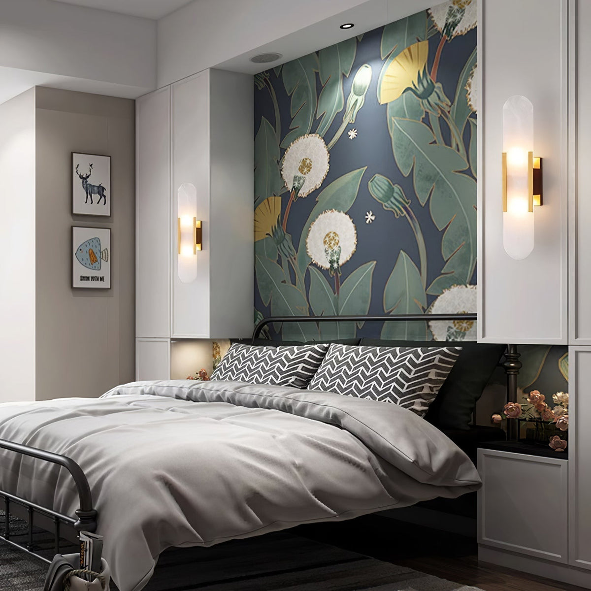 Alvora | Oblong Alabaster Wall Sconce with Brass Accents | Warm Diffused Glow for Foyers