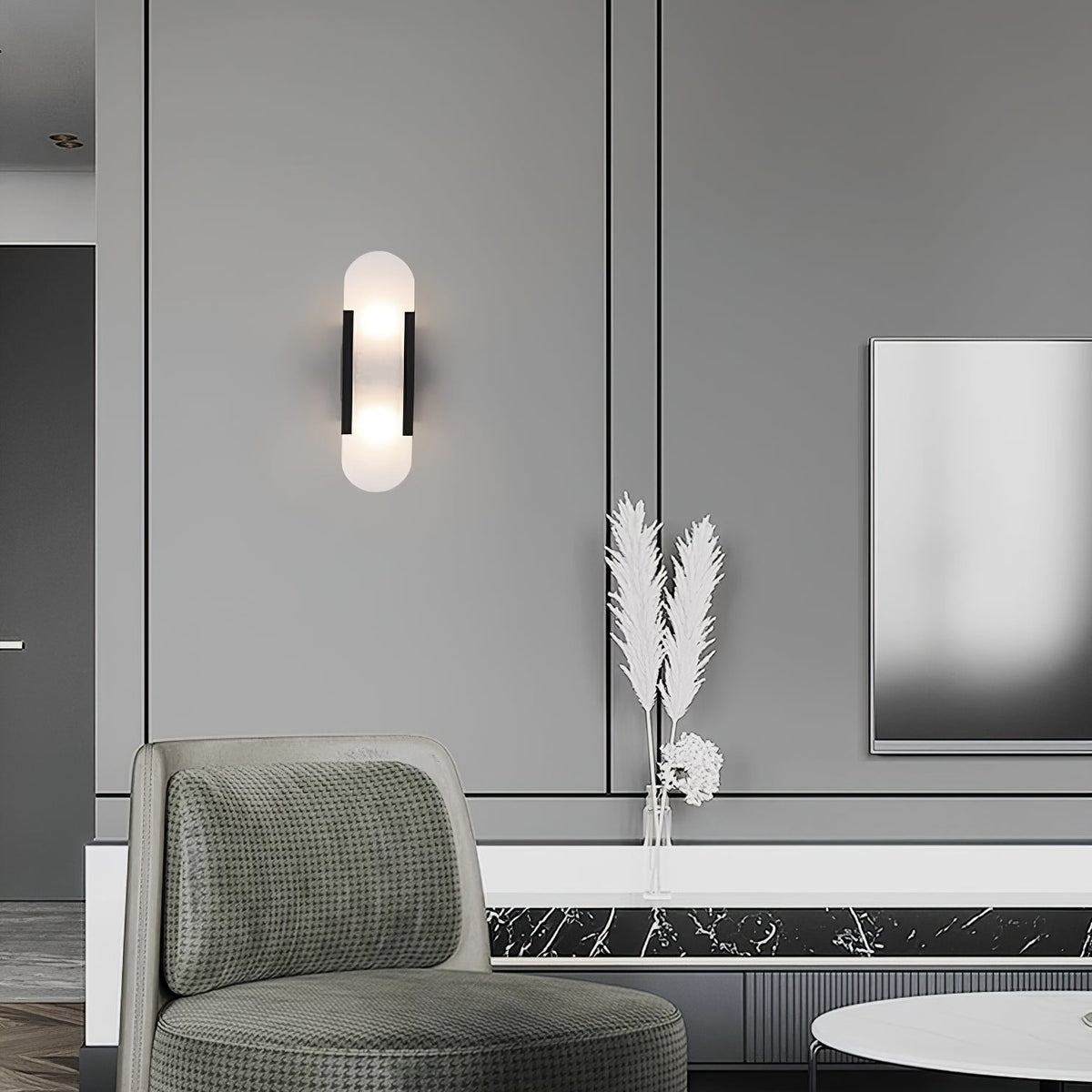 Alvora | Oblong Alabaster Wall Sconce with Brass Accents | Warm Diffused Glow for Foyers