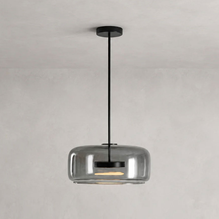 Hand-Blown Glass Sphere Pendant Light with Warm LED | Smoke Grey or Amber Shade