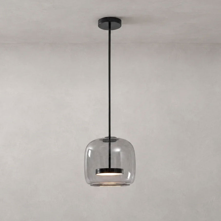 Hand-Blown Glass Sphere Pendant Light with Warm LED | Smoke Grey or Amber Shade