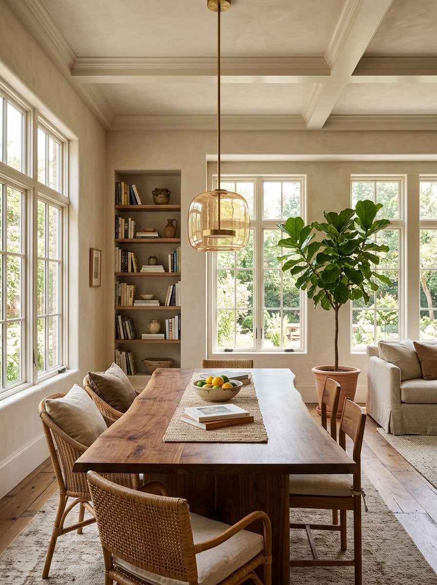 Hand-Blown Glass Sphere Pendant Light with Warm LED | Smoke Grey or Amber Shade