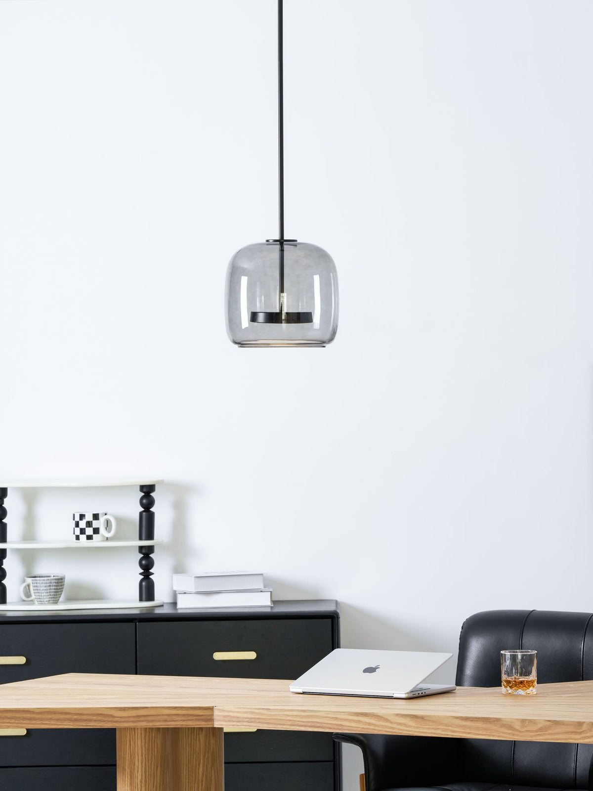 Hand-Blown Glass Sphere Pendant Light with Warm LED | Smoke Grey or Amber Shade