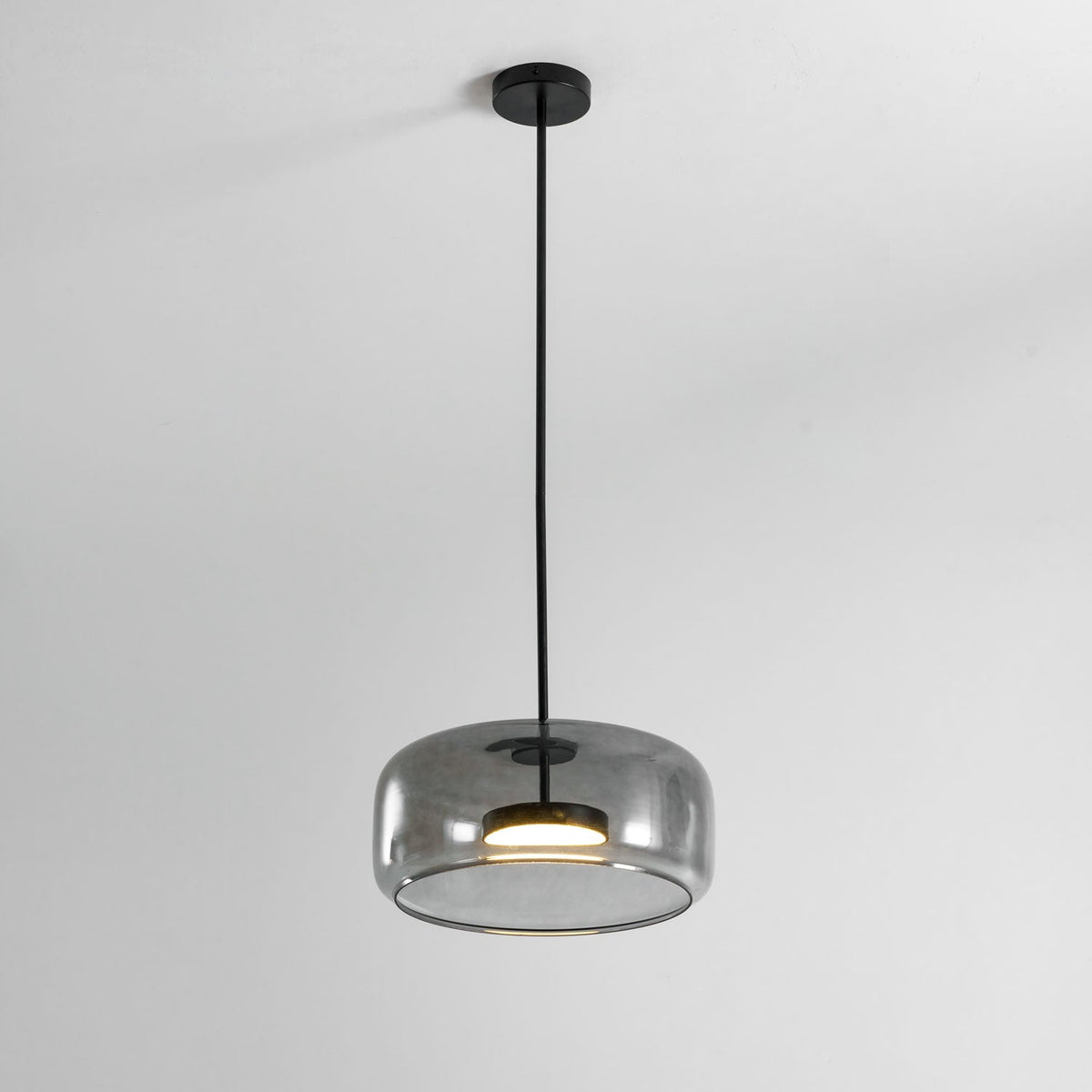 Hand-Blown Glass Sphere Pendant Light with Warm LED | Smoke Grey or Amber Shade