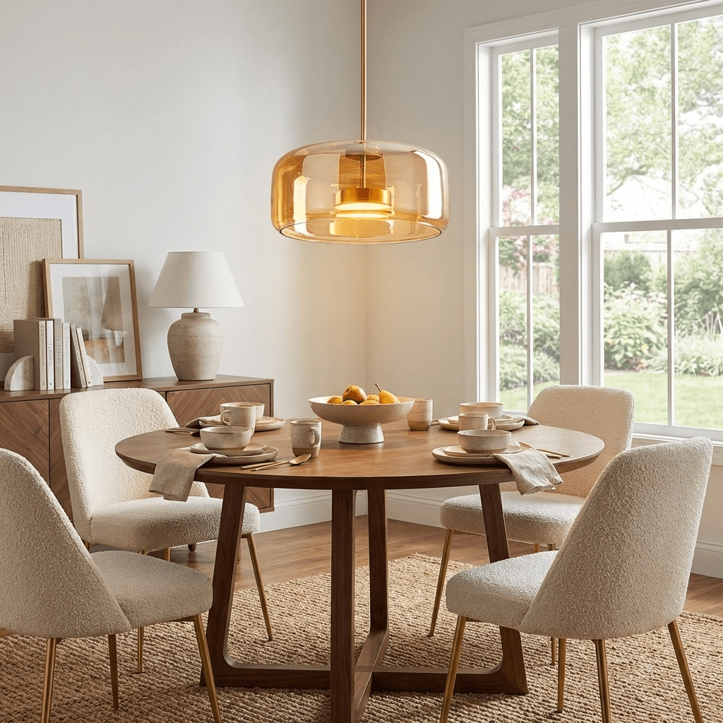Hand-Blown Glass Sphere Pendant Light with Warm LED | Smoke Grey or Amber Shade