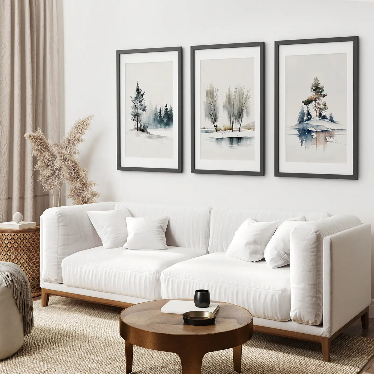 Winter Nature Set of 3 Wall Art Pine Forest Decor