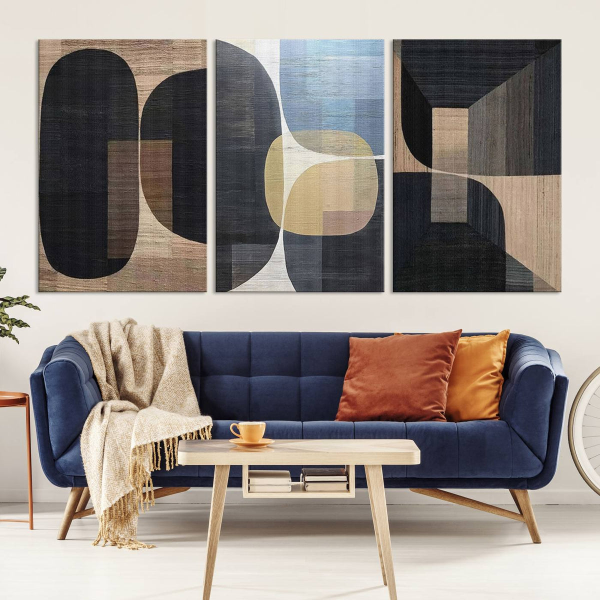 Minimalist 3-Panel Abstract Brown Wabi Sabi Wall Art Canvas