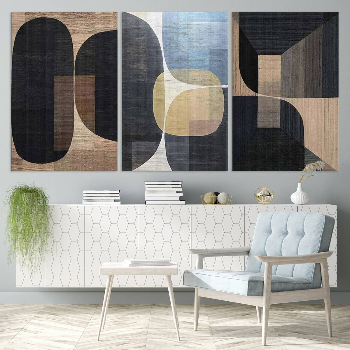 Minimalist 3-Panel Abstract Brown Wabi Sabi Wall Art Canvas