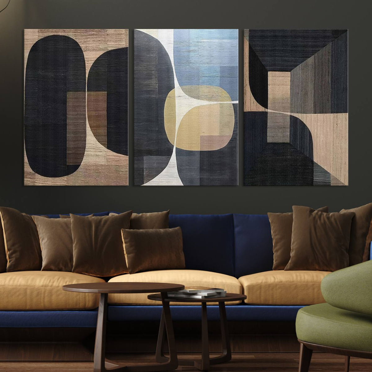 Minimalist 3-Panel Abstract Brown Wabi Sabi Wall Art Canvas