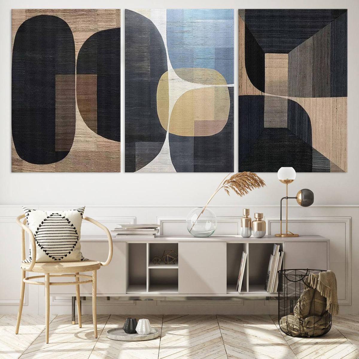 Minimalist 3-Panel Abstract Brown Wabi Sabi Wall Art Canvas