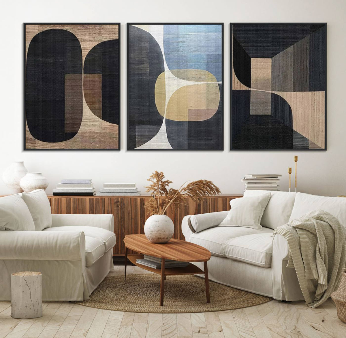 Minimalist 3-Panel Abstract Brown Wabi Sabi Wall Art Canvas