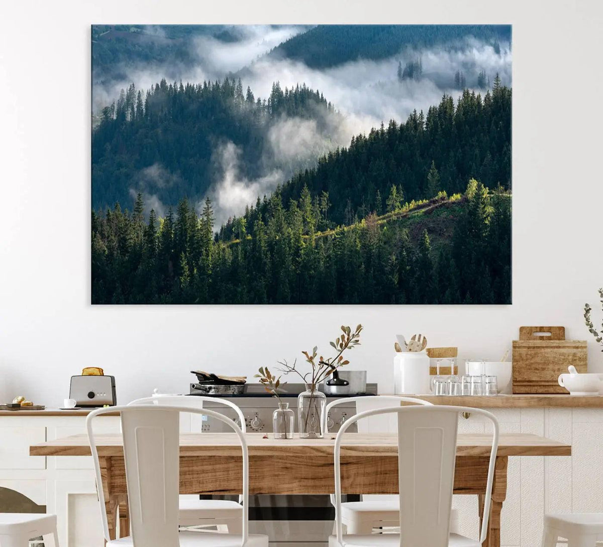 Misty Forest Hills Canvas Wall Art Print – Serene Evergreen