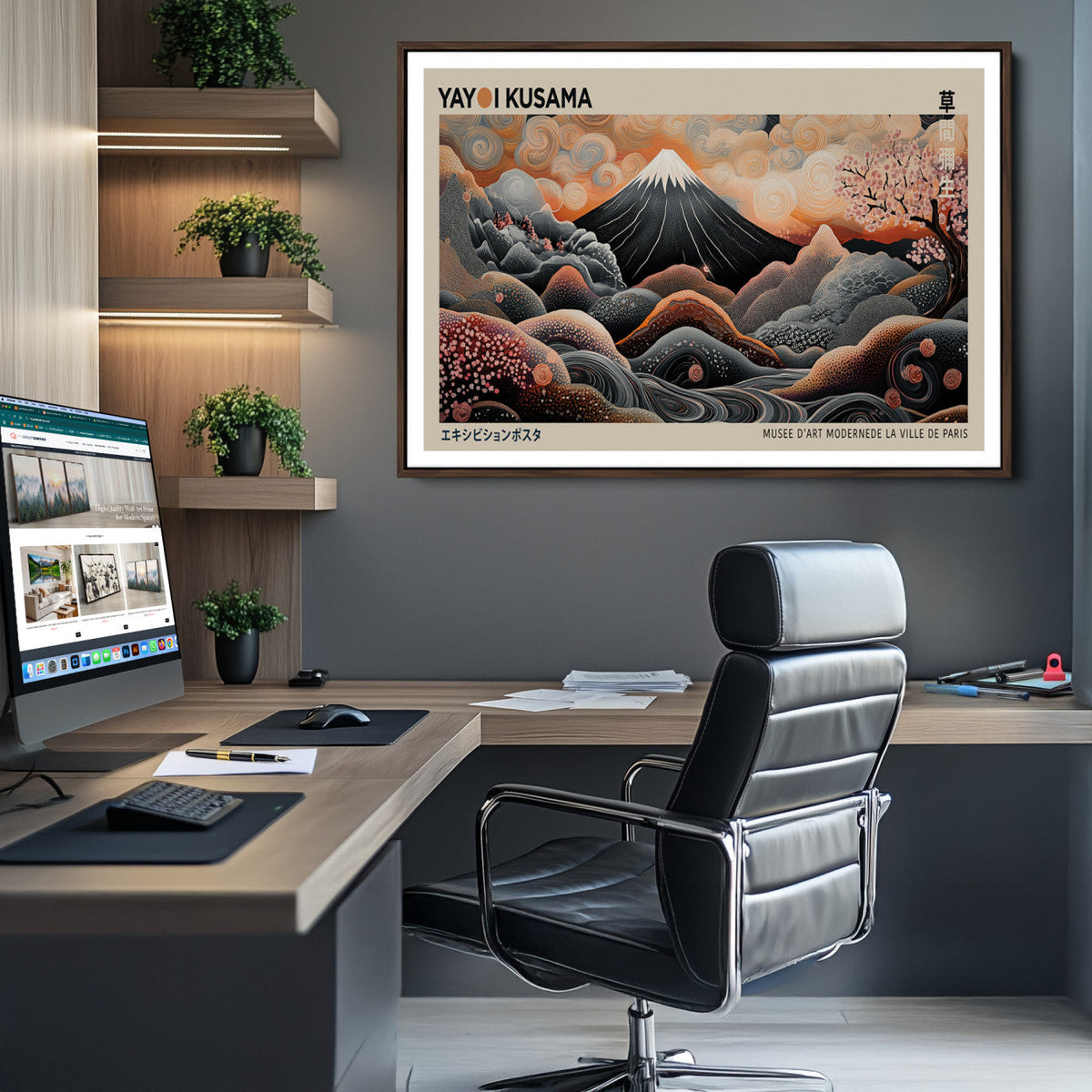 Modern Japanese Wall Art Canvas Print – Framed Yayoi Kusama