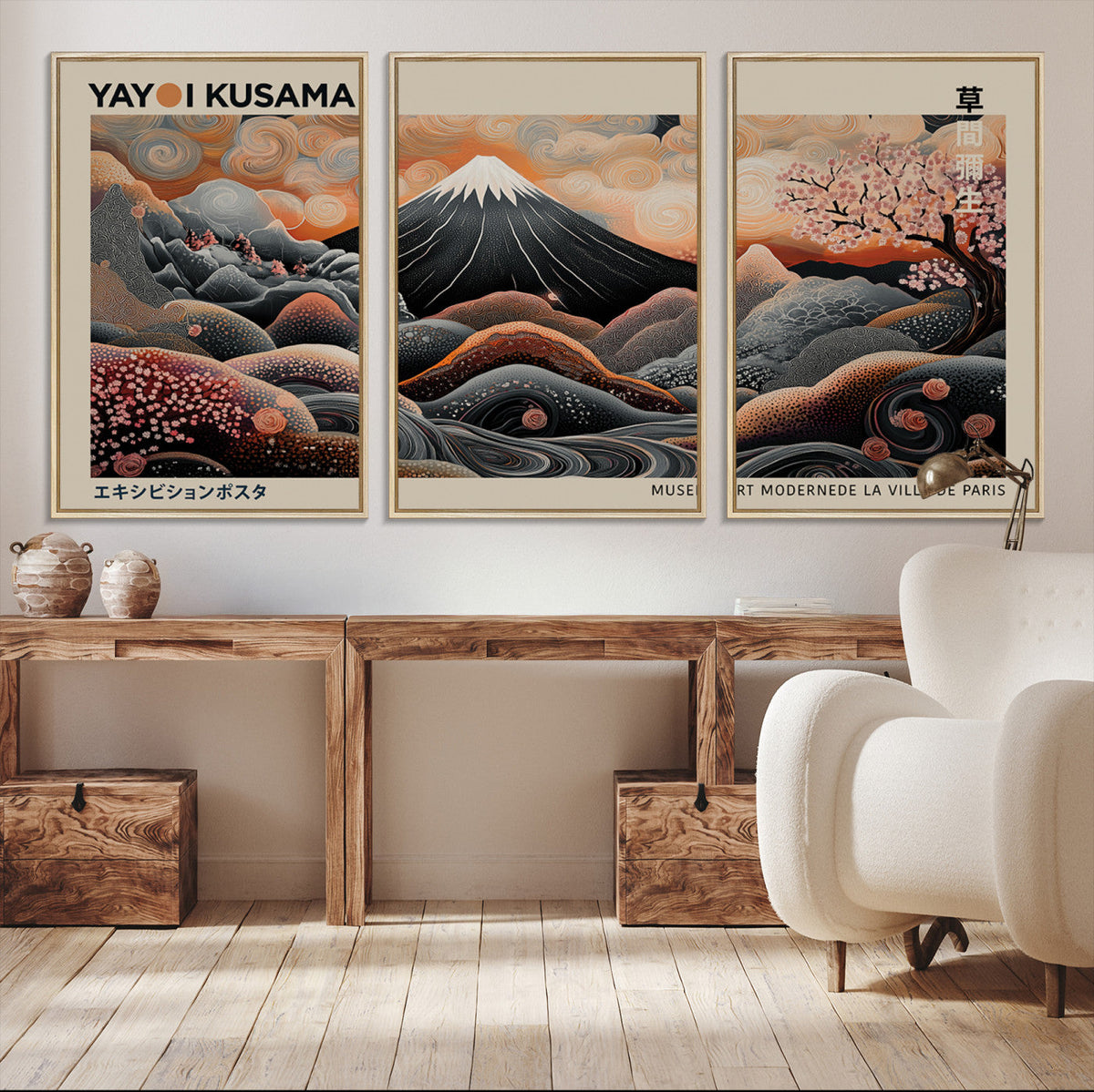 Modern Japanese Wall Art Canvas Print – Framed Yayoi Kusama