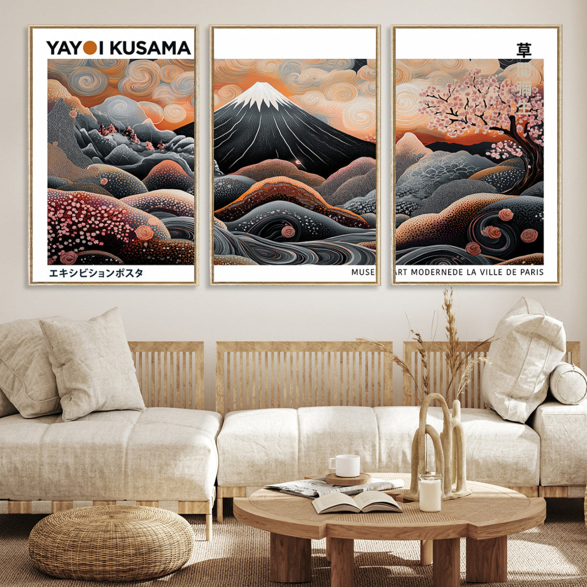 Modern Japanese Wall Art Canvas Print – Framed Yayoi Kusama