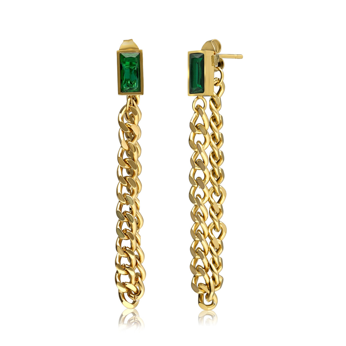 Dangle-Chain-Earrings-with-Cubic-Zirconia-Emerald-and-Gift-Pouch-