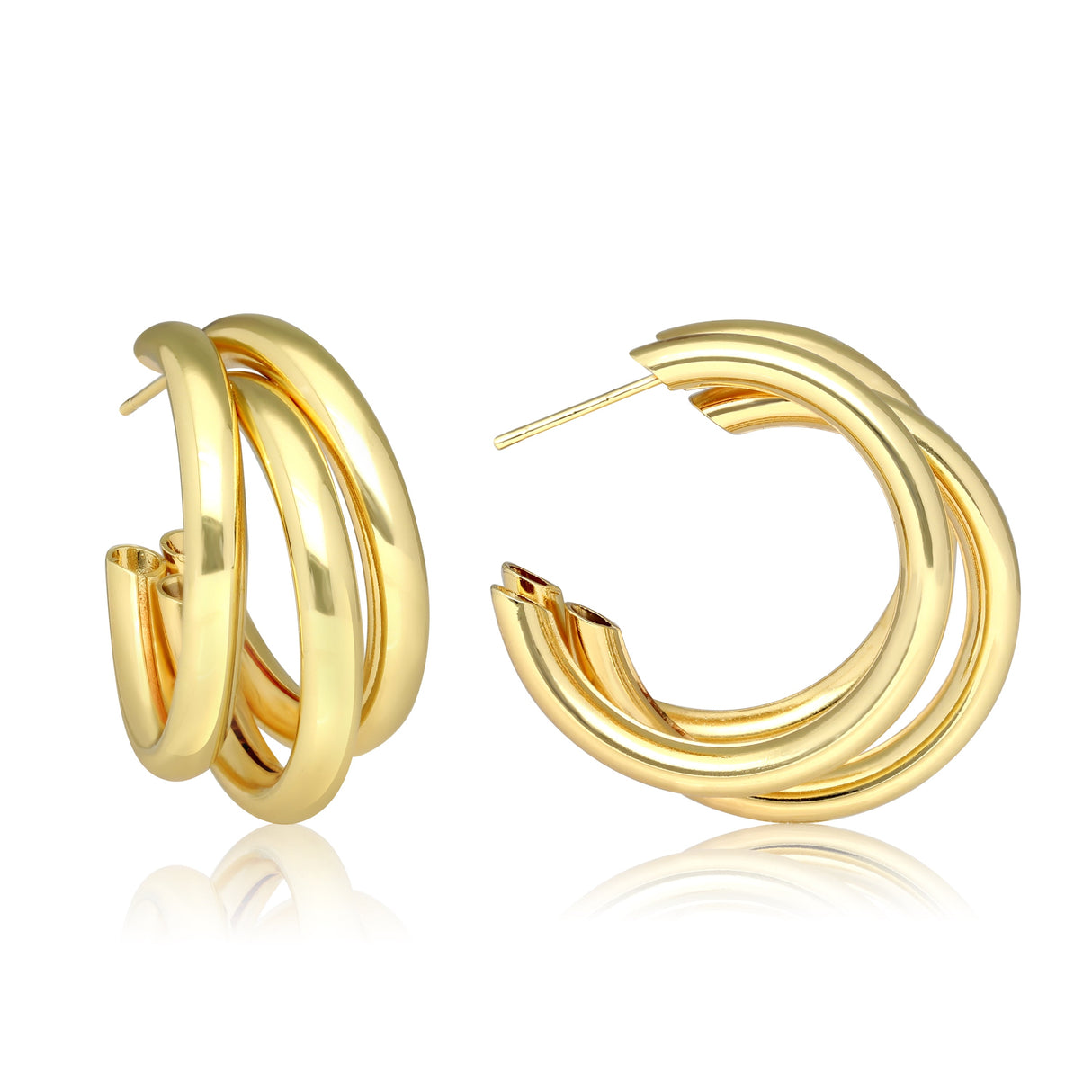 Triple Chunky Hoop Gold Plated Earrings with Gift Pouch