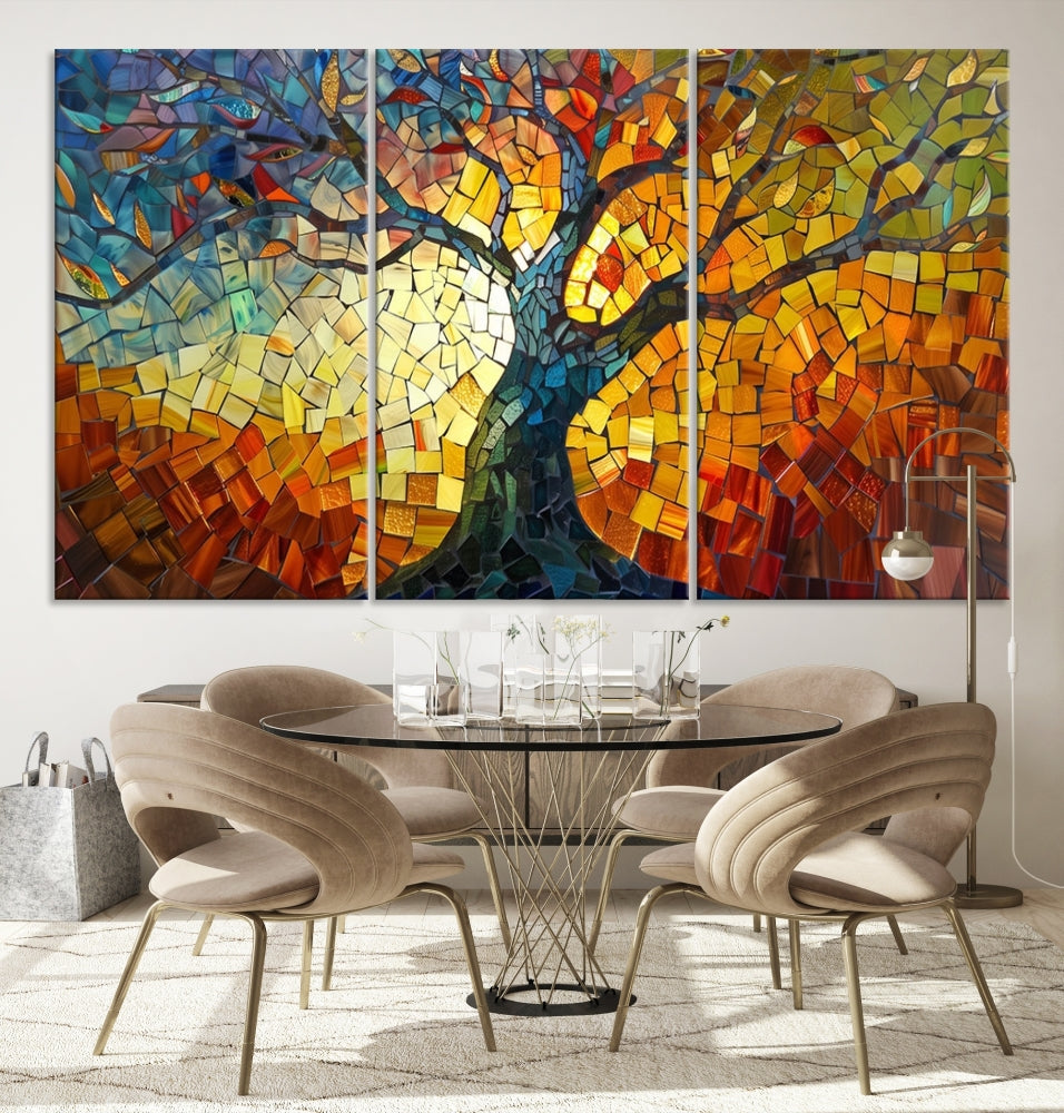 Mosaic Tree Canvas Wall Art – Vibrant Stained Glass-Inspired