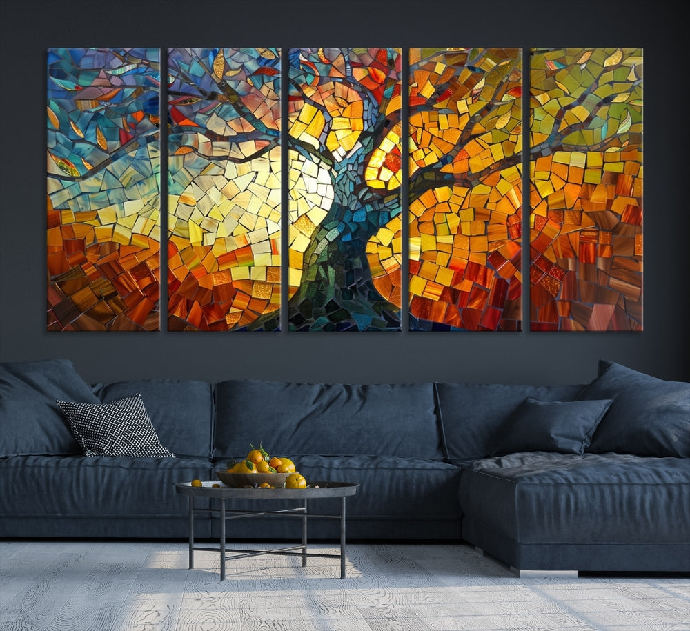 Mosaic Tree Canvas Wall Art – Vibrant Stained Glass-Inspired
