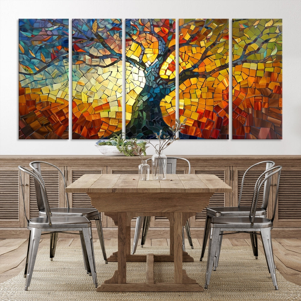 Mosaic Tree Canvas Wall Art – Vibrant Stained Glass-Inspired