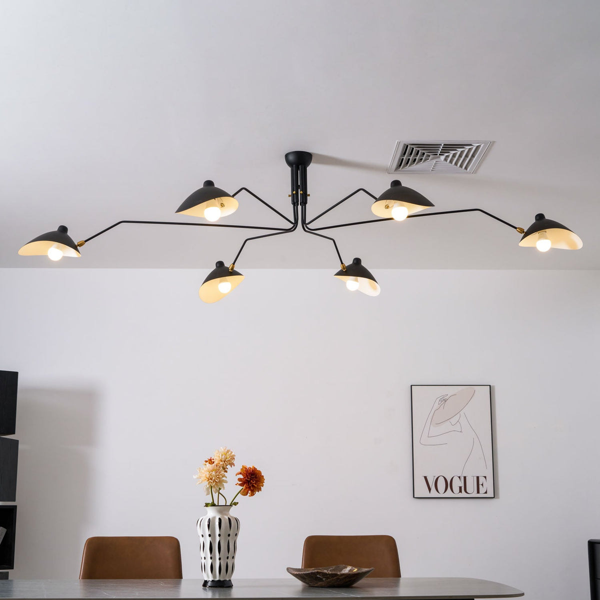 Arachnia | Suspended 3-Arm Ceiling Light with Rotating Reflectors, Black or White Finish
