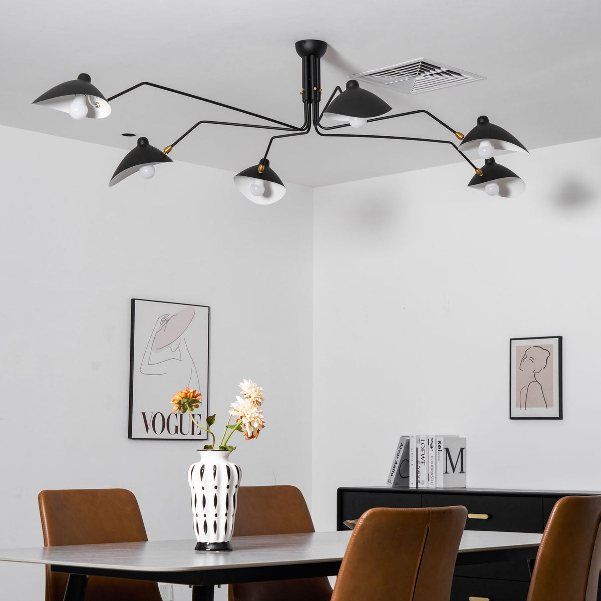 Arachnia | Suspended 3-Arm Ceiling Light with Rotating Reflectors, Black or White Finish