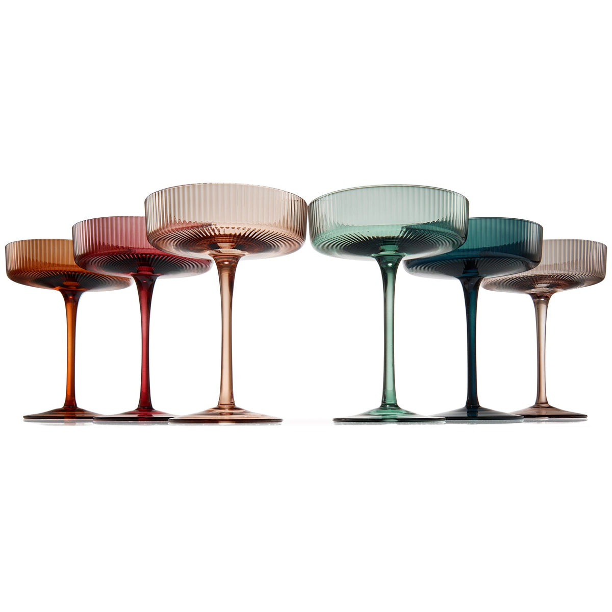 Tonal Ribbed Champagne Coupe, Cocktail Glassware, Set of 6