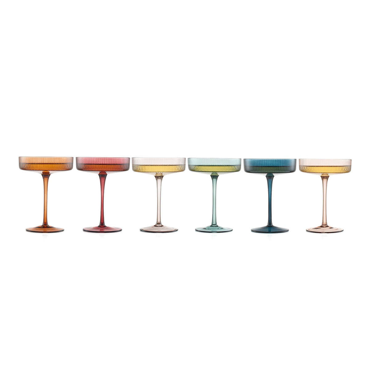 Tonal Ribbed Champagne Coupe, Cocktail Glassware, Set of 6