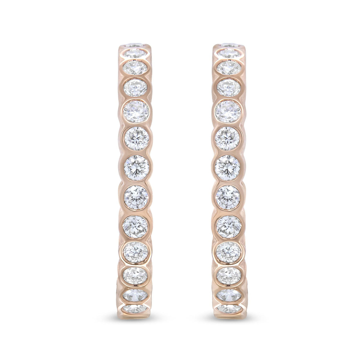18K Rose Gold 1 Cttw Round Bezel-Set Diamond Hoop Earrings (F-G Color, VS1-VS2 Clarity)