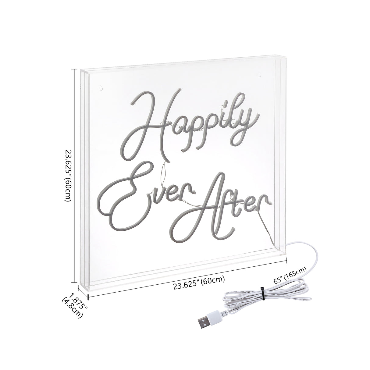 Happily Square Contemporary Glam Acrylic Box USB Operated LED Neon Light