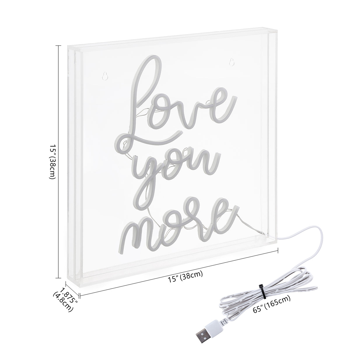 Love Square Contemporary Glam Acrylic Box USB Operated LED Neon Light
