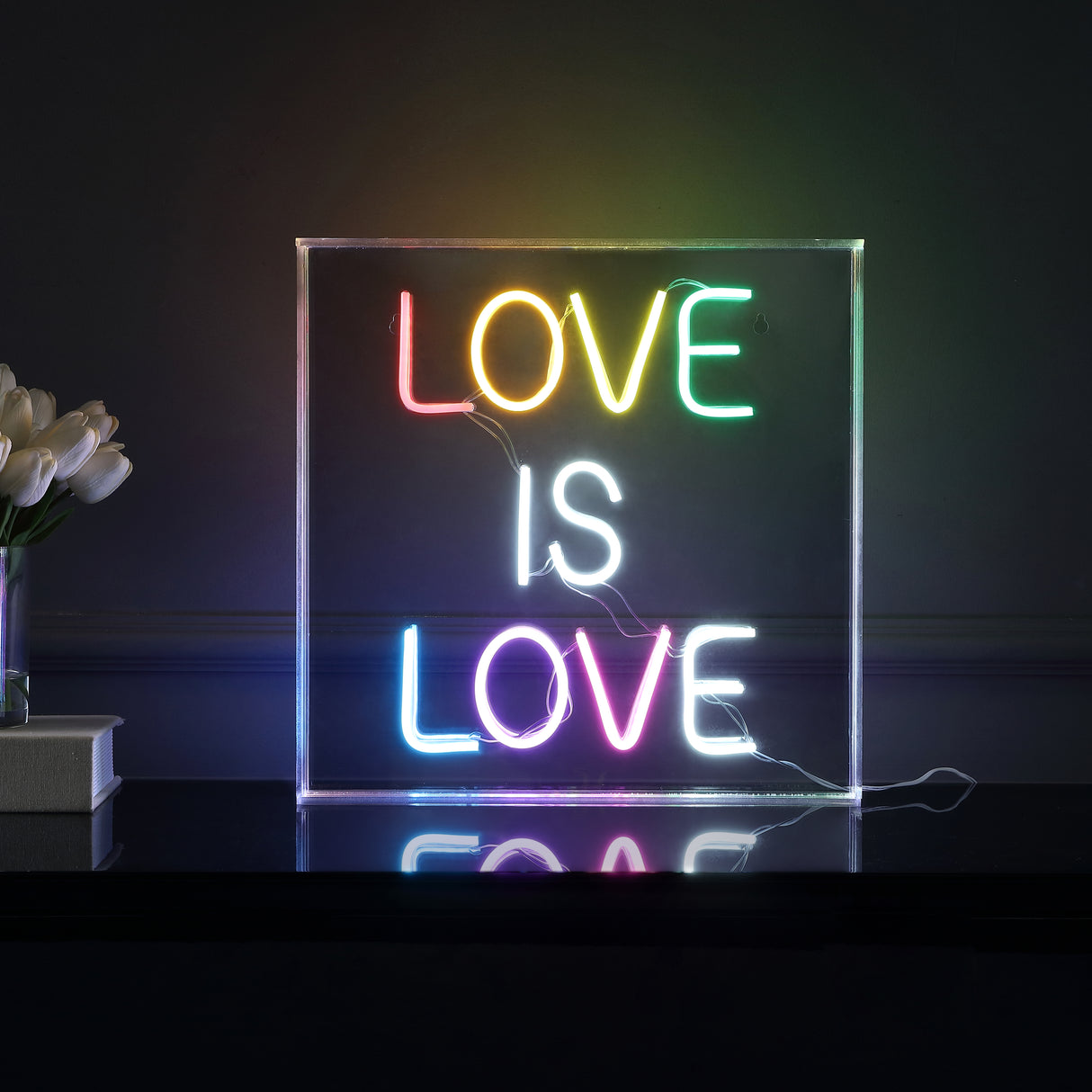 Love Square Contemporary Glam Acrylic Box USB Operated LED Neon Light