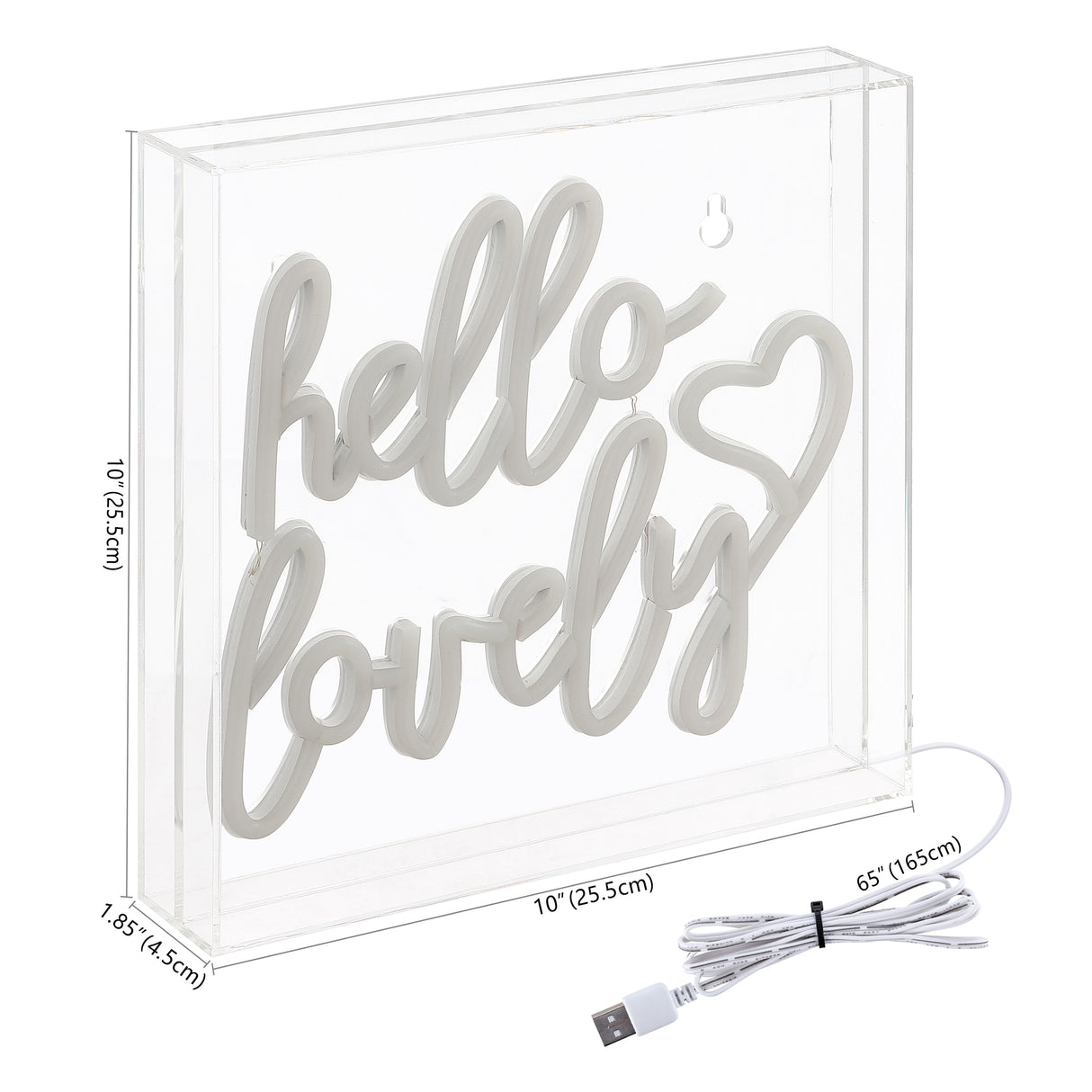 Hello Square Contemporary Glam Acrylic Box USB Operated LED Neon Light