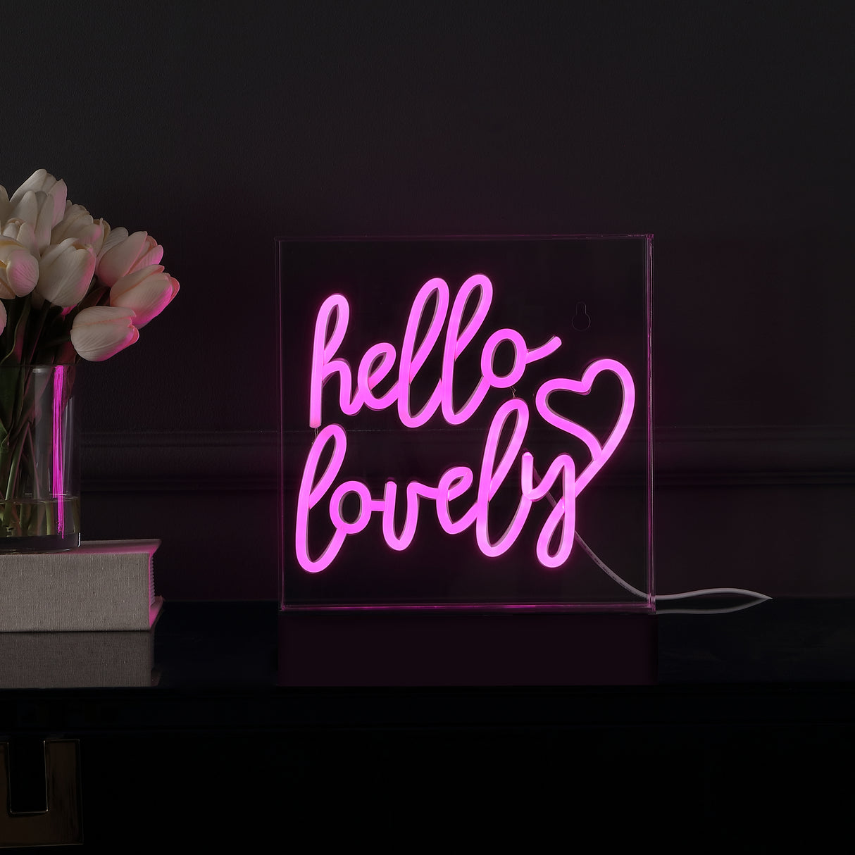 Hello Square Contemporary Glam Acrylic Box USB Operated LED Neon Light