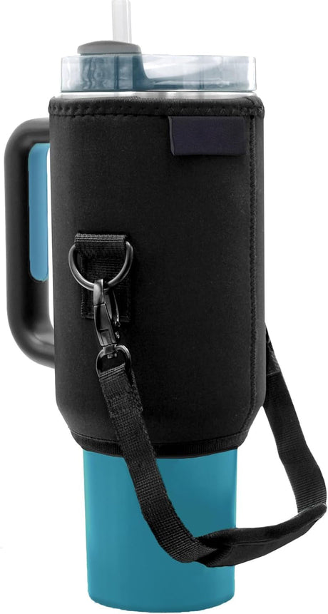 Protective-Carrying-Sleeve-for-Stanley-40-oz-Tumbler-with-Handle-Fitted-Neoprene-Bottle-Bag-w/Padded-Strap-Handle-for-Adventure-Quencher/Flowstate-(Zipper-free-Design)-