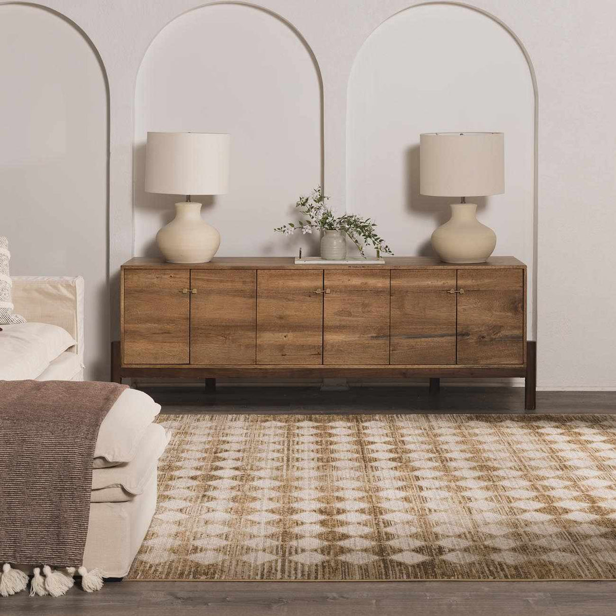 Galey Alix x Livabliss Scandi Geometric Taupe/Mustard Myrtle Avenue V Area Rug