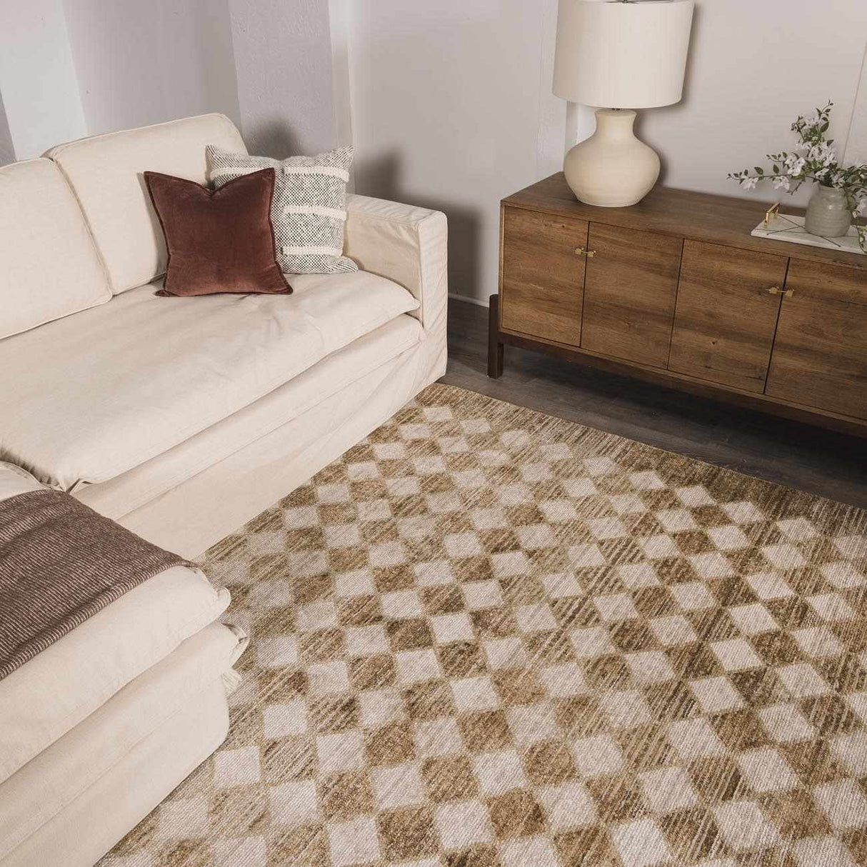 Galey Alix x Livabliss Scandi Geometric Taupe/Mustard Myrtle Avenue V Area Rug