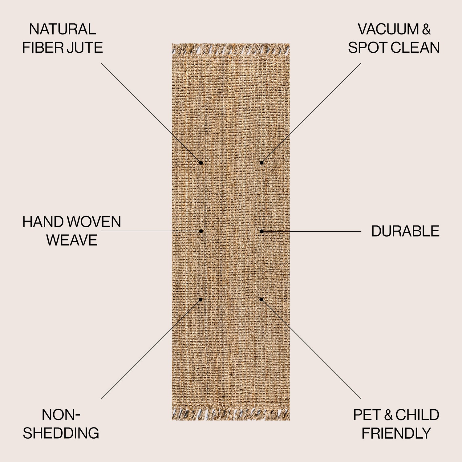 Pata Hand Woven Chunky Jute with Fringe Runner Rug