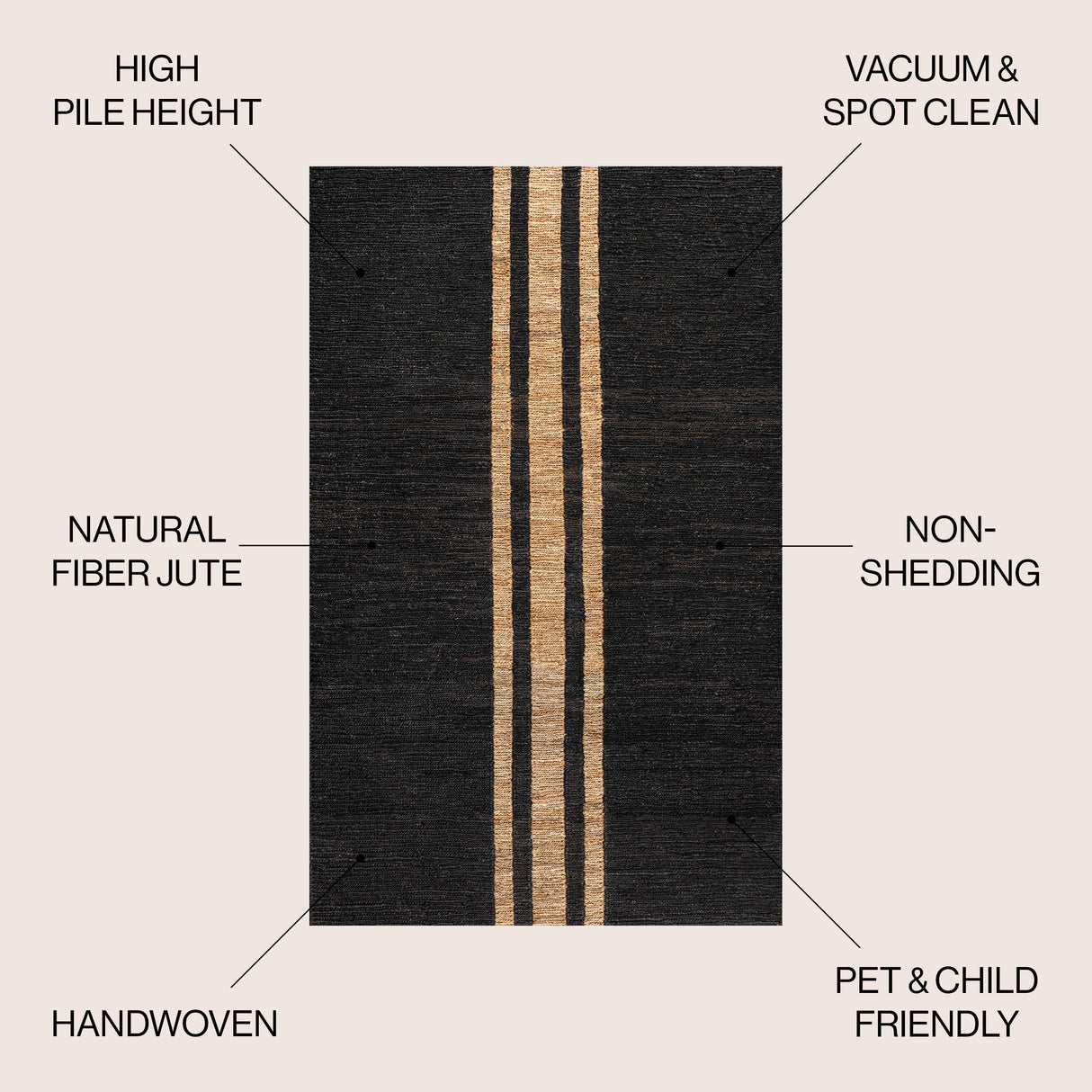 Olivier Rustic Farmhouse Wide Ticking Stripe Jute Area Rug