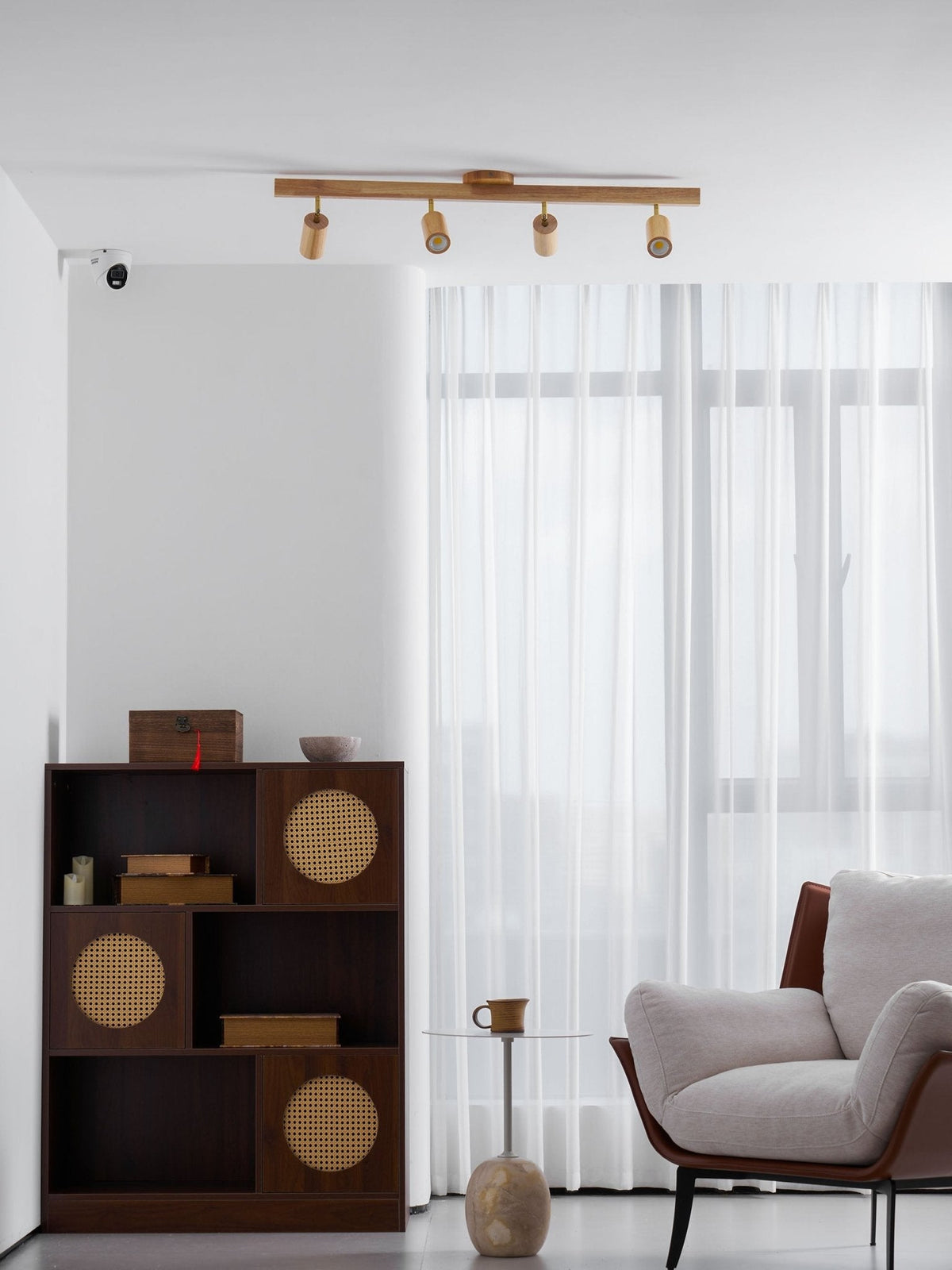 Grain | Wood Shade Track Spotlight with Adjustable Heads | Warm Glow for Kitchen Islands