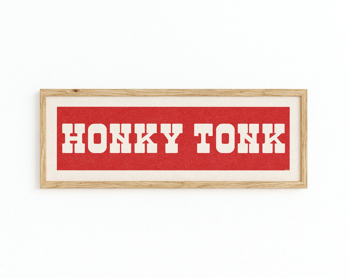 Framed HONKY TONK Sign Red & White Art Print