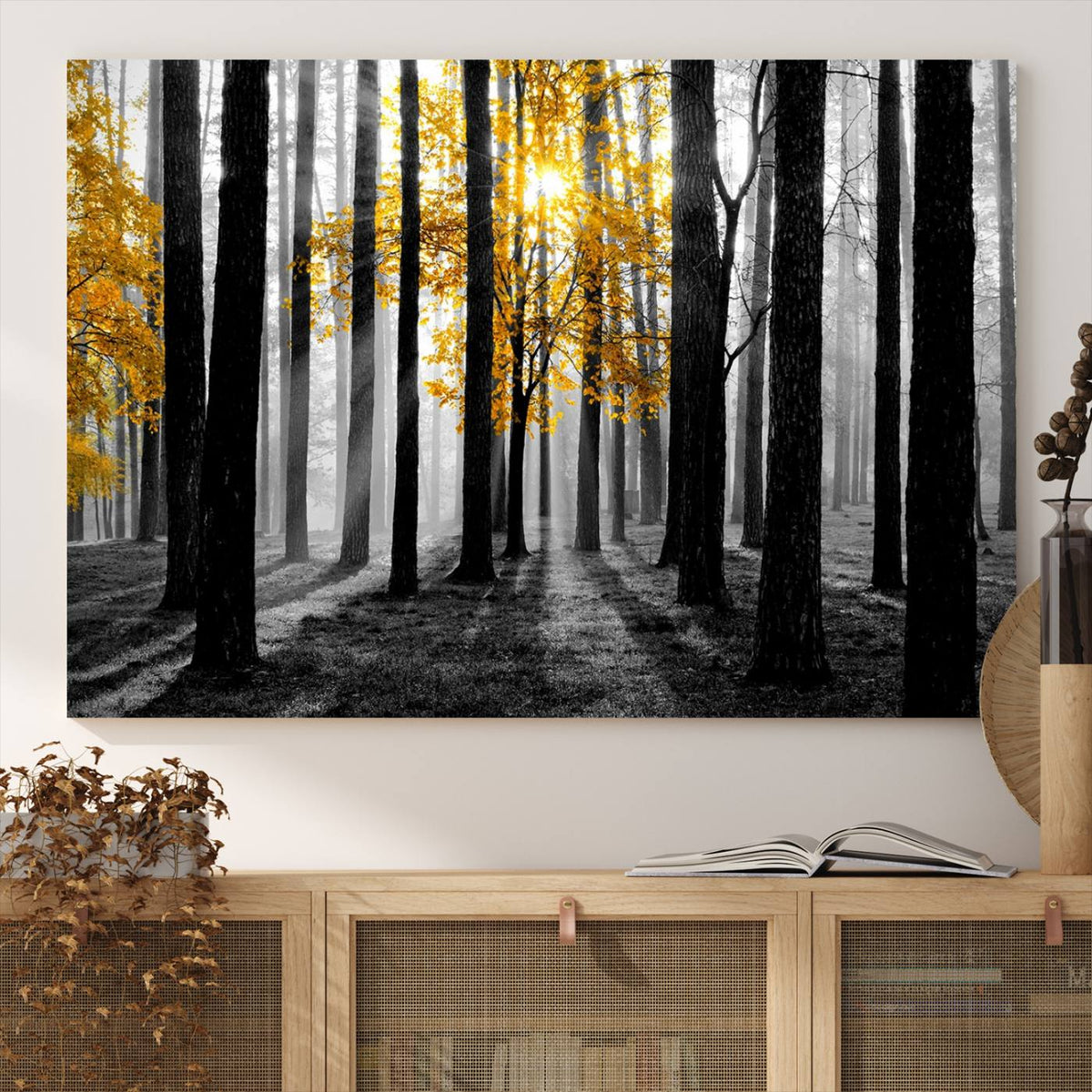 Nature Misty Foggy Autumn Forest Canvas Wall Art Print