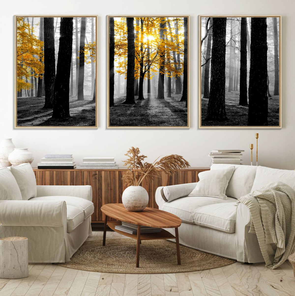 Nature Misty Foggy Autumn Forest Canvas Wall Art Print