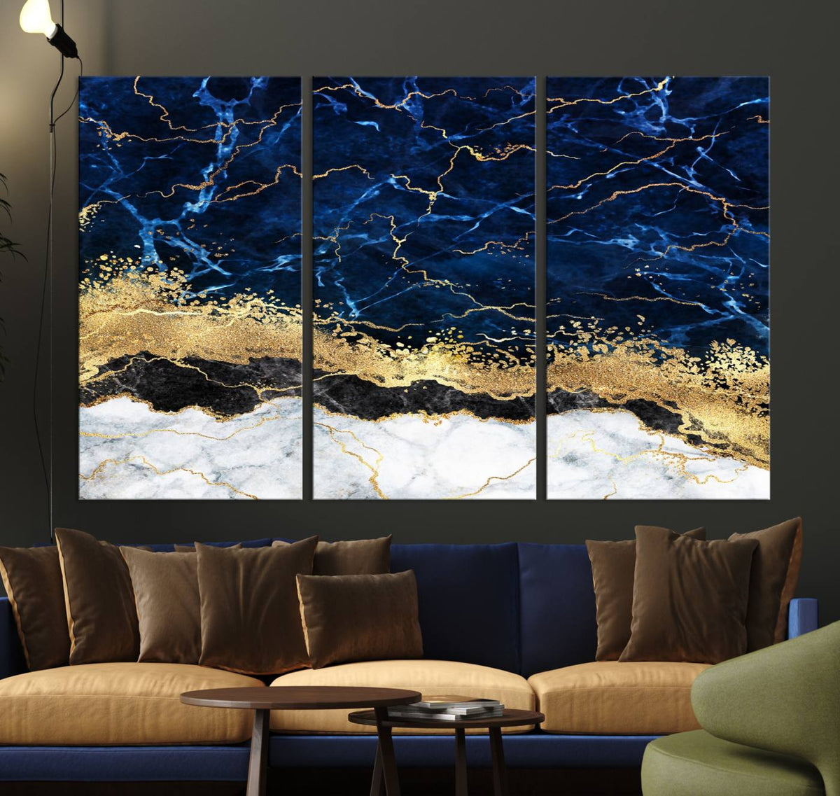 Navy Blue Marble Fluid Effect Wall Art Abstract Canvas Wall